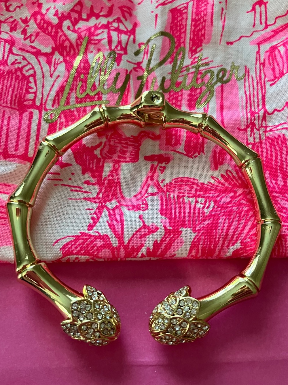 Lilly Pulitzer Gold Bamboo-Style Bracelet with Crystal Lion Heads